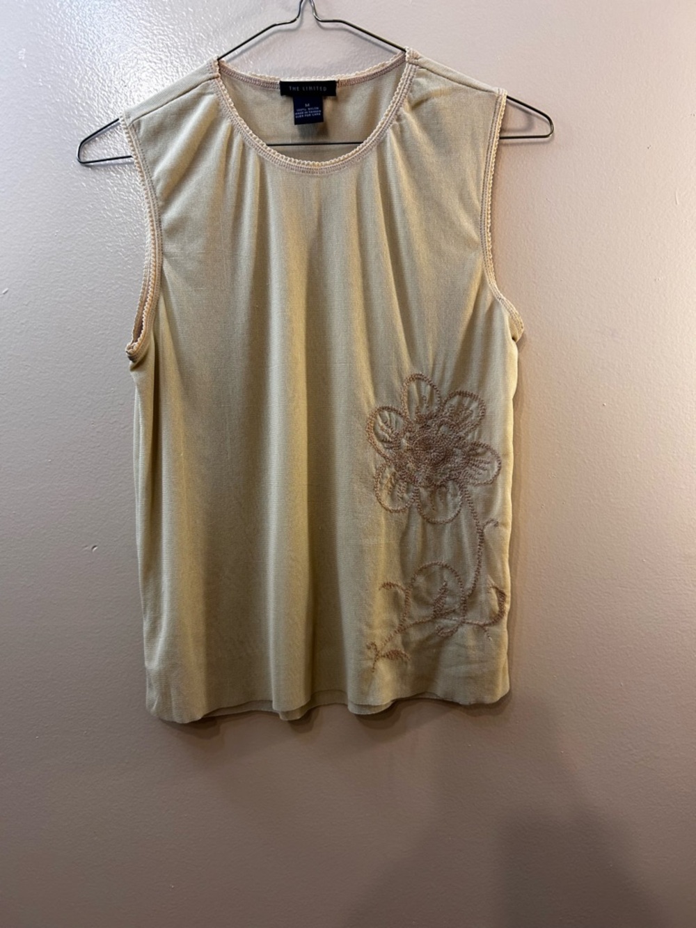 The Limited Cream Sleeveless Tank with Floral Embroidery